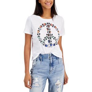 Juniors' Mickey Mouse Peace-Sign Graphic T-Shirt